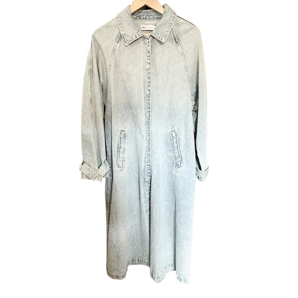 Zara Blue Denim Trench Coat - Picture 14 of 16